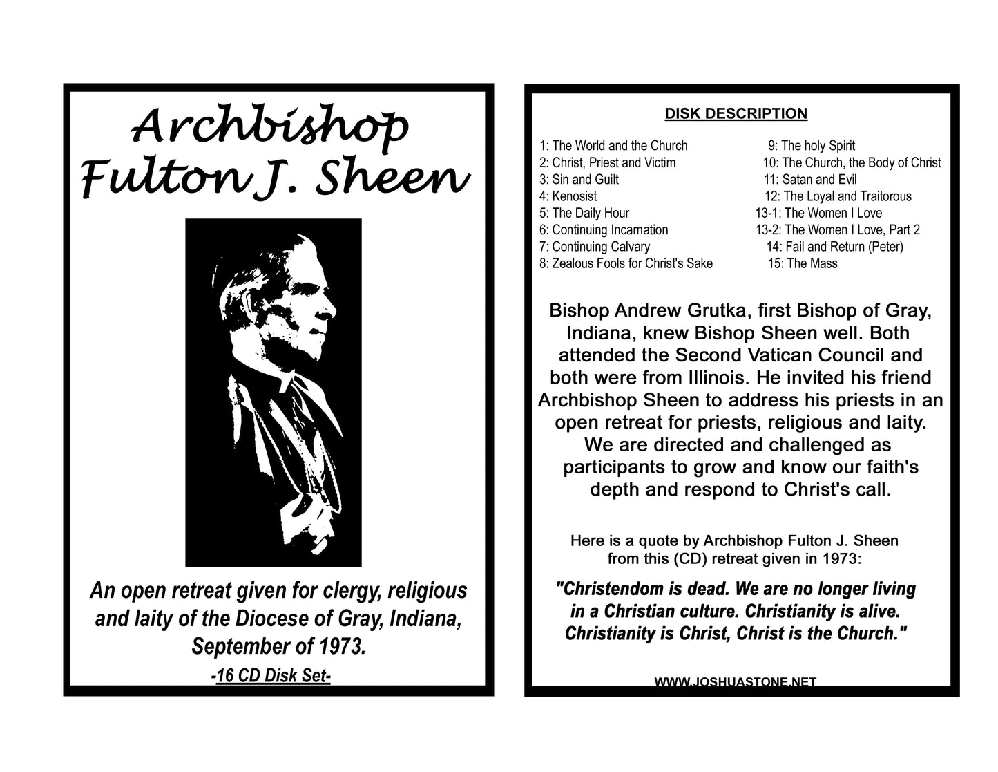Archbishop Sheen's CD, 1973